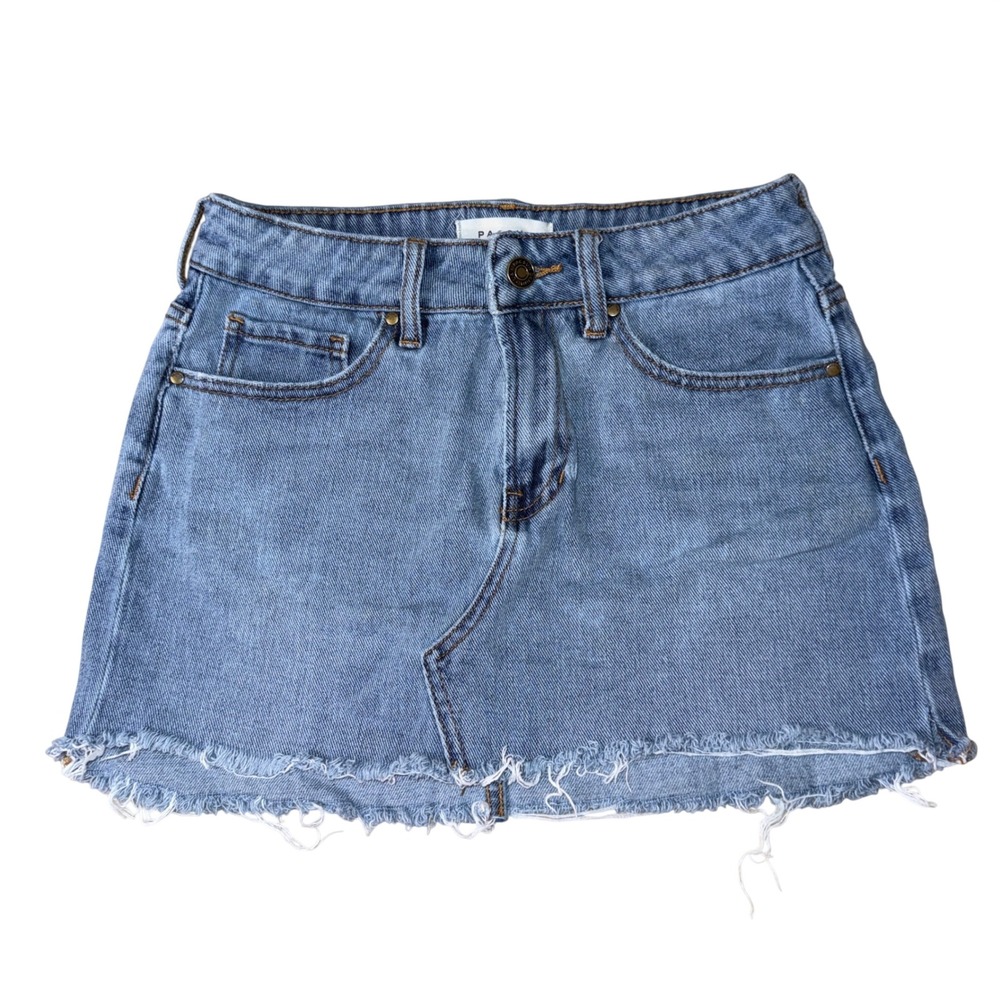PacSun Denim Mini‎ Skirt 25 Blue Raw Hem Distressed Medium Wash Cotton